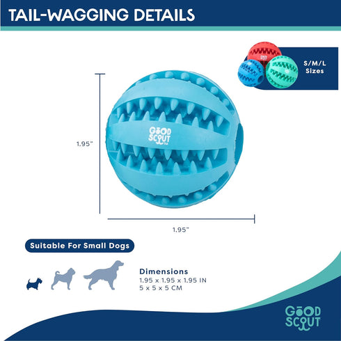 Small Rubber Dental Ball Dog Toy for Chewing - 1.95-Inch (2-Pack) for Medium & Large Dogs