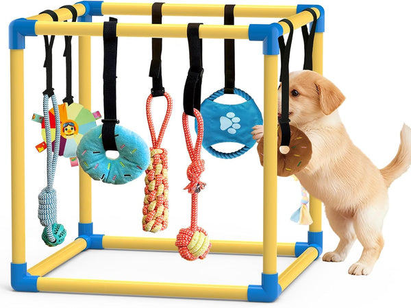 Puppy Play Gym with 8 Hanging Toys Indoor Play Gym Interactive Dog