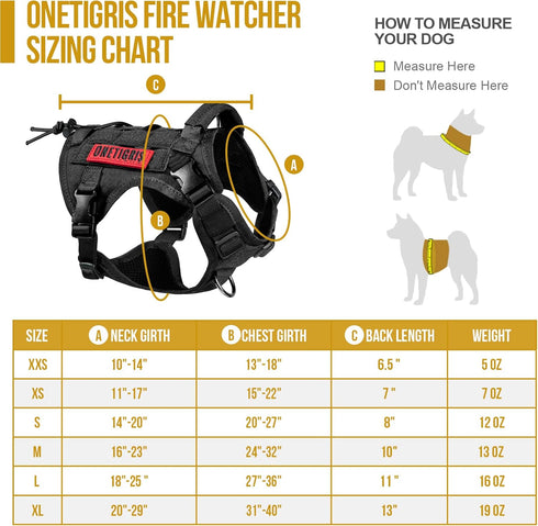 OneTigris Tactical Dog Harness Vest, No-Pull Service Vest with Hook & Loop Panels, Adjustable for Training (Black, XS)