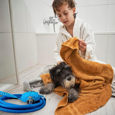 Dog Shower Attachment Kit - Pet Washing Hose Grooming Brush & Scrubber for Bathing Cats and Dogs, Easy Installation
