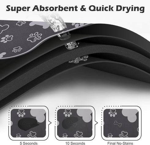 Dog Cat Food Mat,Rapid Absorbent Pet Feeding Mat, Bone Shaped Dog Placemat Water Bowl Mat with Rubber Backing,No Stains Dog Cat Food Mats Indoor, Pet Accessories Supplies 12"x18" Dark Grey