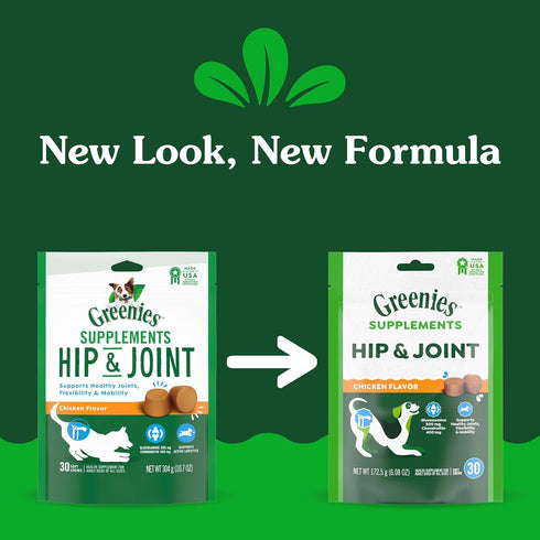 Greenies Hip and Joint Supplements for Dogs, Chicken Flavor, 30 Count Soft Chews, 6.08 oz