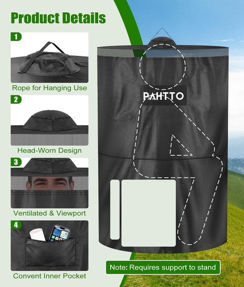 PAHTTO Portable Camping Toilet, Foldable Toilet for Adults with Detachable Phone Shelf and Toilet Paper Holder