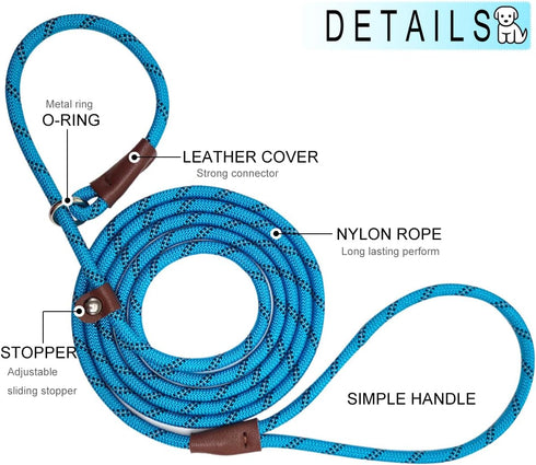 7Ft Slip Lead Dog Leash for Small Dogs, Lightweight Nylon Rope Leash, No Pull Small Puppy Training Leash, Blue
