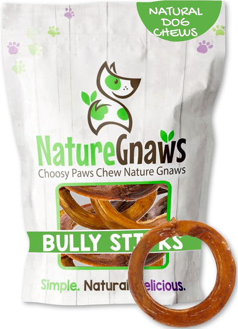 Nature Gnaws Bully Stick Rings for Dogs, 5 Count - Long Lasting Natural Beef Dog Chew Bones, Rawhide Free for