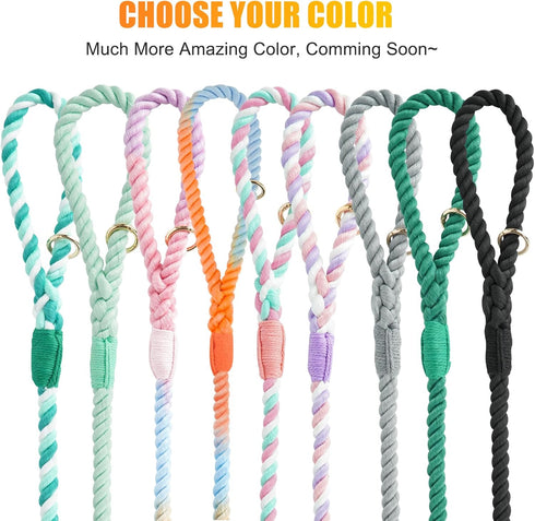 Dog Leash 5 FT, Handmade Braided Cotton Rope for Small, Medium, Large Dogs, Colorful Rainbow with Heavy Duty Clasp