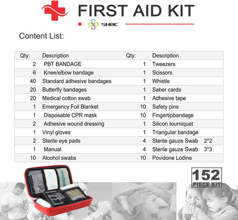 SHBC Compact First Aid Kit (139 Piece) Waterproof Adventure Medical Kits, Includes Emergency Blanket, Fire Starter,