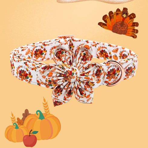 Dog Collar with Flower - Thanksgiving Turkey Flower Collar Gift for Large Dogs