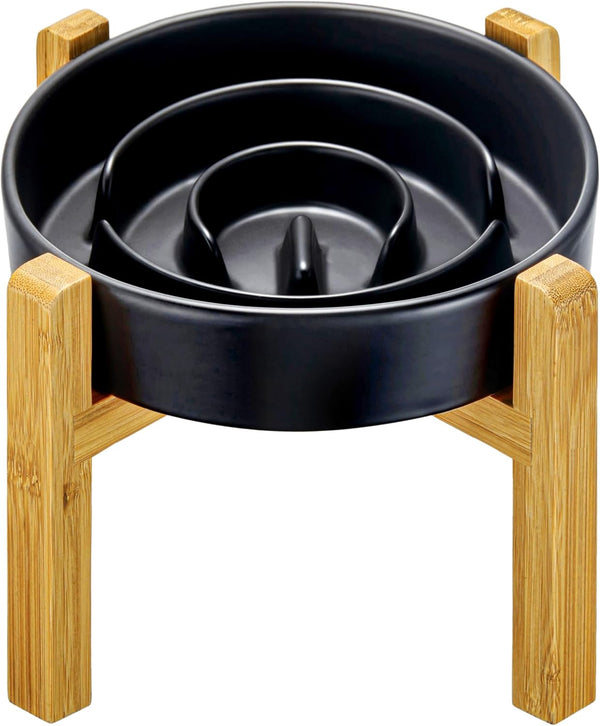 MOPANG Ceramic Slow Feeder Dog Bowls Elevated, 2.0 Cups Slow Feeder for Medium