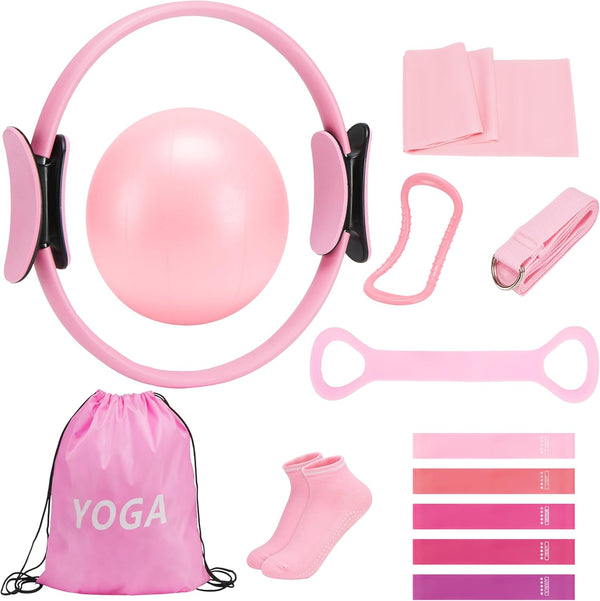 Pilates Ring Set for Women, Pilates Equipment with 5 Resistance Bands &