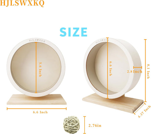 6.6in 2 (6.6in) Silent Hamster Wheel with Natural Chew Toys - Wooden Exercise Wheel with Removable Track, Quiet Spinner