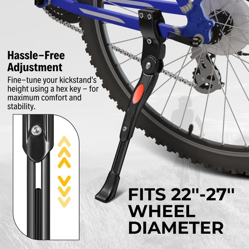Flexzion Bike Kickstand Bicycle Road Mountain Cycling Rear Mount Side Stand Aluminum Adjustable Alloy Replacement Kickstand for Mountain Bike Fits for 22-26 inch Tires in Black by Flexzion