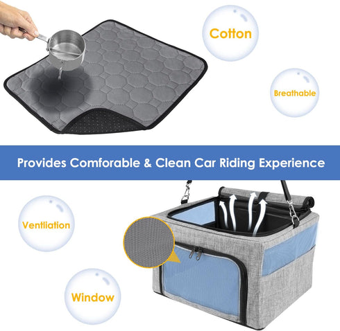 SlowTon Dog Booster Car Seat - Reinforced Safe Pet Car Seat with Waterproof Pee Pad and Portable Collapsible Carrier