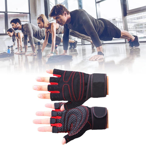 RiToEasysports Fitness Gloves, Non Slip Microfiber Silicone Palm Breathable Ottoman Back with Wrist Wrap