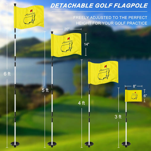 Golf Flagpole - Detachable Design - Ball Retrieval Base - Perfect for Backyard Practice Putting Green, 3FT | 6FT