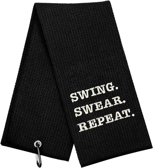 Funny Golf Towel, Swing Swear Repeat, Embroidered Golf Gifts for Men, Clip Golf Accessories