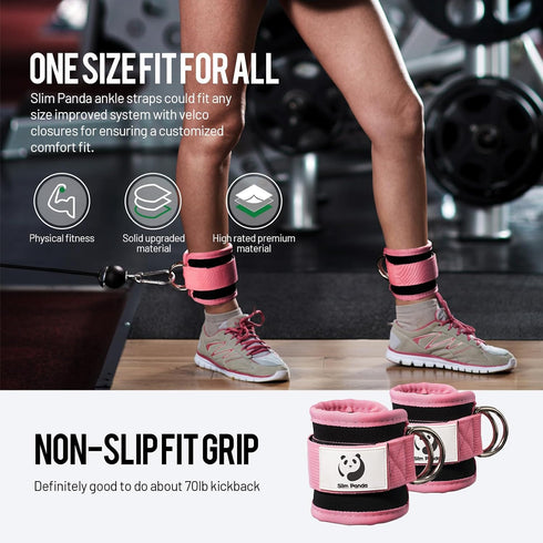 Slim Panda Ankle Strap for Cable Machine, Adjustable Ankle Cuff for Kickbacks, Glute Workouts