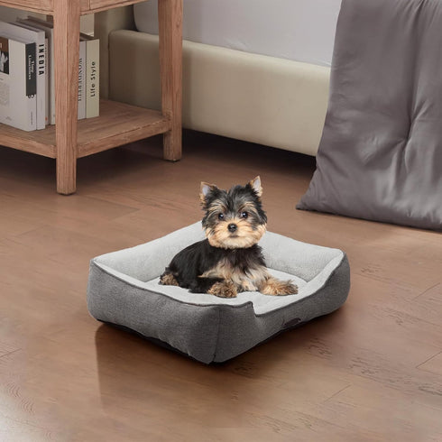 Dog Bed for Small Dogs, Cat Bed, Deluxe Plush Dog Crate Beds, Washable Rectangular Bed with Non-Slip Bottom, Grey