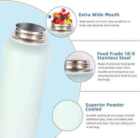 Volhoply 4 Pack 32 oz Insulated Water Bottles with Straw Lid & Spout Lid for Hiking, Camping