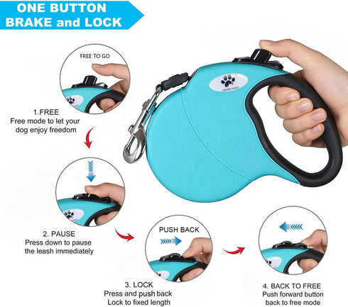 13 ft Retractable Dog Leash for Large Dogs up to 26 lbs, Tangle-Free Nylon Tape, Blue Dan S