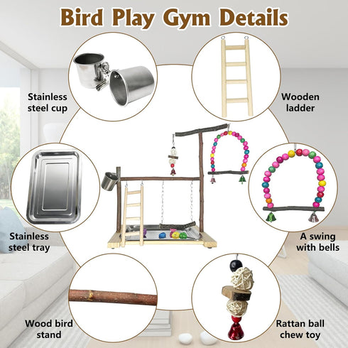 Finch Bird Playground Parrot Playstand Parakeet Gym Playpen Cockatiel Play Stand Wood Perch Exercise Activity Center