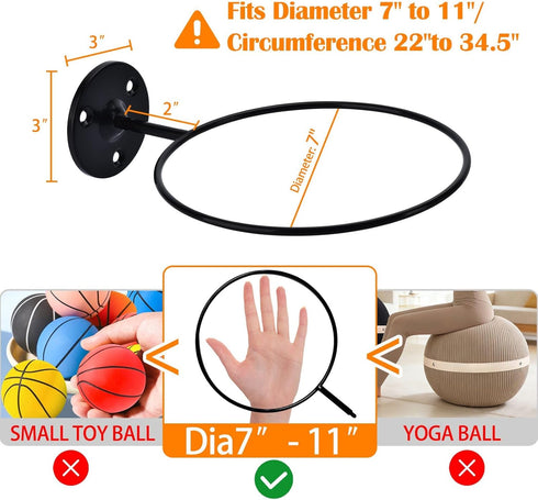 Lauvee 7 inch 1 Pack) Basketball Holder Wall Mount, Diameter Metal Ball Holder, Ball Storage for Basketball, Football