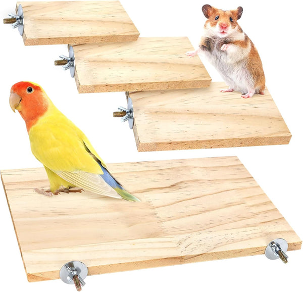 BILLIOTEAM 4-Size Bird Platforms with Wood Perches and Stand Boards - Habitat Cage