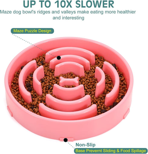 WHIPPY Large Slow Feeder Dog Bowls for Large Medium Dogs, Anti-Choking Slow Feeding Maze Puzzle Bowl, Pink