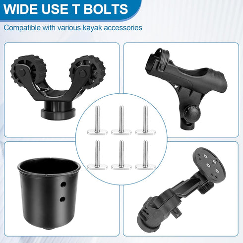 T Bolts for Kayak Track/Rail Mount, Kayak Track Accessories Screws 1.5 Inch Long, Nuts 1/2 Inch Wide, 6 Pack