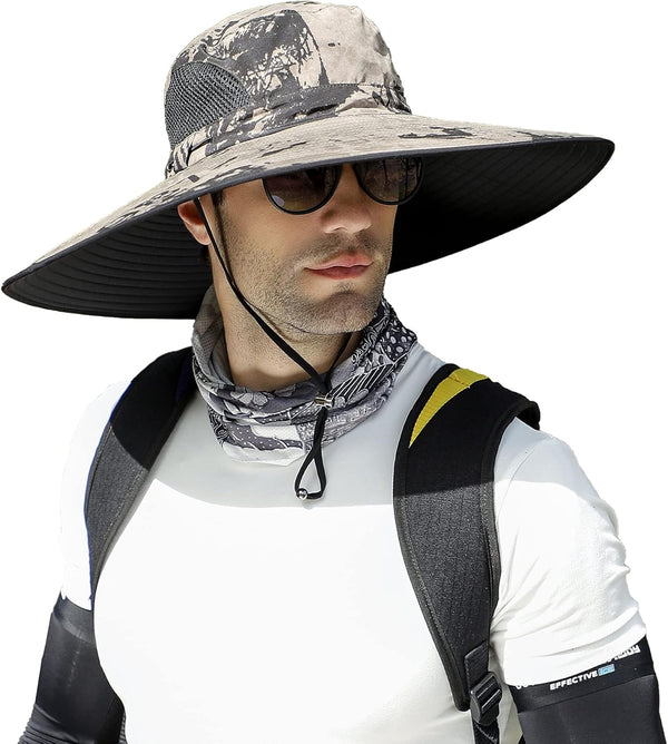Leotruny Men Wide Brim Sun Hats, UPF50+ Waterproof Breathable Bucket Hat for Fishing, Hiking