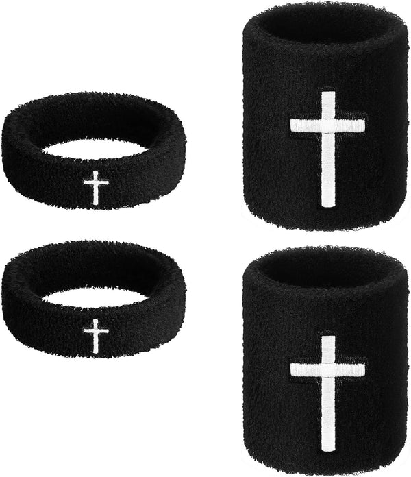 Gsbnjuy 4Pcs Faith Cross Bicep Bands Wrist Bands Christian Arm Sweat Wristbands Absorbent