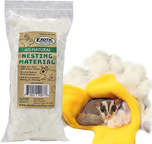 All-Natural Nesting Material (1.5 oz.) - 100% Cotton Eco-Friendly Animal Bedding for Small Pets