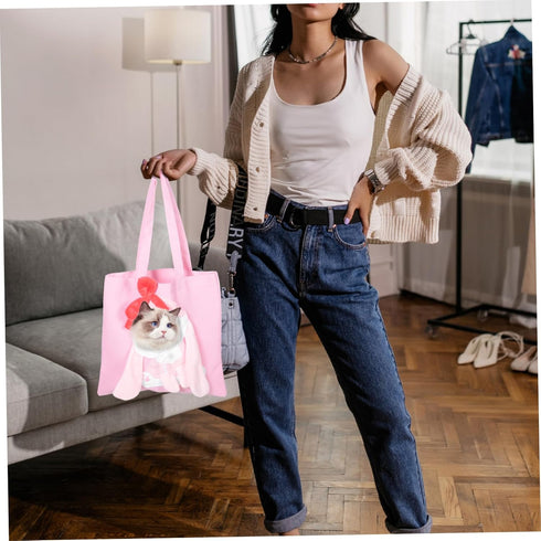 Portable Pet Bag Carrier, Cat Carrier Sling for Small Dogs, Canvas Travel Bag with Large Pockets (Pink)