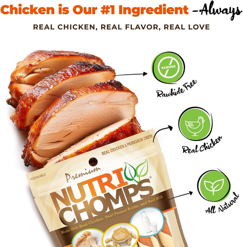 NutriChomps Dog Chews, 5-inch Twists, Rawhide-Free Treats, 12 Count, Real Chicken, Peanut Butter, Milk flavors
