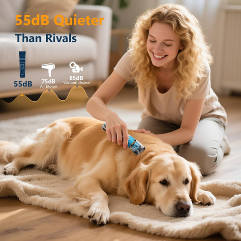 50dB IPX5 Dog Clippers for Grooming Thick & Matted Hair - Titanium Blade, Ultra-Quiet, Waterproof & Cordless | Patented