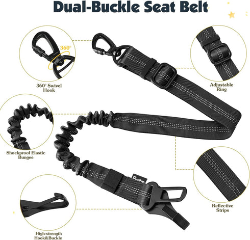Pawaboo Dog Seat Belt Harness for Car, Dog Car Harness Seatbelt with Double Clips, Adjustable Breathable Pet Vest