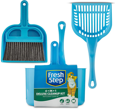 Fresh Step 4 in 1 Deluxe Cat Litter Cleanup Kit, Includes Cat Scoop, Dust Pan, Broom, Caddy