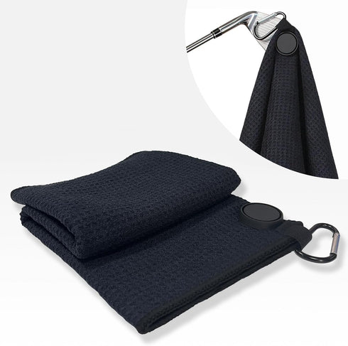 Magnetic Golf Towel - Exquisit Microfiber Waffle Black Towel Golf Accessories for Men & Women 20"x20"