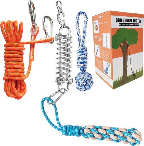 Outdoor Dog Bungee Tug Toy - Spring Pole Rope Tether for Aggressive Chewers, Interactive Solo Play for Large Dogs