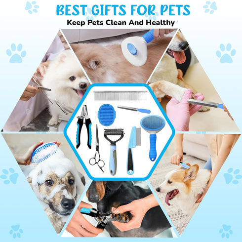 Aiolpy 9-Piece Set Trimming Dog Brush & Grooming Kit Pet Brush & Deshedding for Shedding, Bathing, & Nail Care |