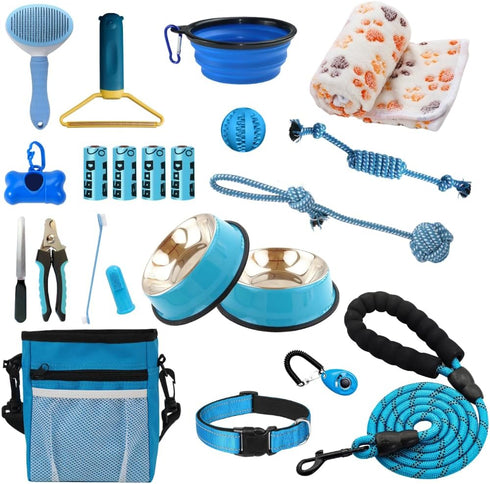 PupLuxe Puppy Starter Kit, Blue, 22 Piece Dog Training Kit