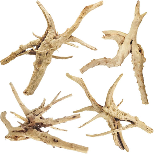 Tfwadmx Natural Driftwood for Aquarium, 6-8" 4 Pcs Wood Aquarium Decorations, Fish Tank Log Reptile Tree Branches