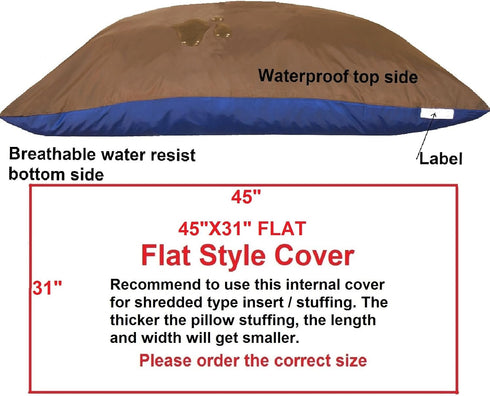 Dogbed4less Waterproof/Water Resistant Zipper Internal Pet Dog Bed Cover for Large 41"X27" Pillow Bed - 45"x31" FLAT (Cover Only)