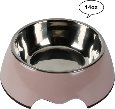 M&BGWPP Melamine Plastic Dog Food Bowl, Non Skid Base, 2-in-1 Removable Stainless Steel Pet Feeder (14oz)