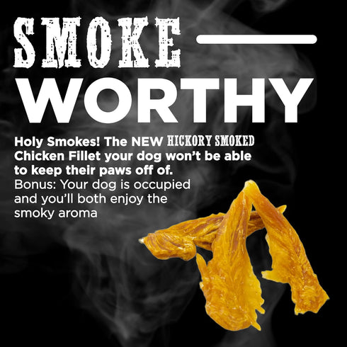 Premium Hickory Smoked Chicken Jerky Dog Treats - Dehydrated Chicken Breast Fillet Treats, 8 oz, Grain Free