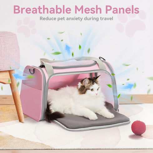 17.510.510.5 3-Way 12 lb Airline Approved Cat Carrier in, Escape-Proof Design with Locking Zippers & Safety Leash