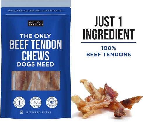 Natural Rapport Beef Tendon Dog Treats - All Natural Chews for Small and Large Dogs (10 Chews)