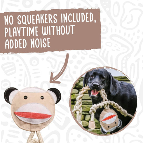 HuggleHounds Natural Rope Knottie - Leather Dog Toy for Aggressive Chewers, Stuey Sock Monkey