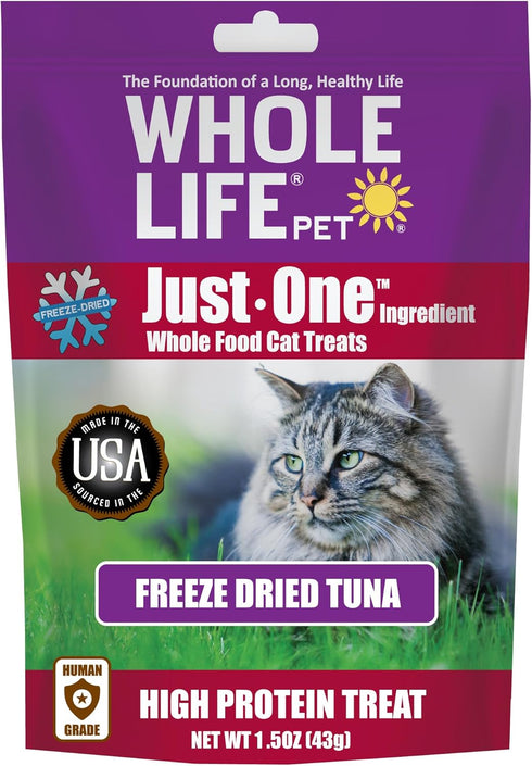 Whole Life Pet Just One Tuna, Cat Treat or Topper, Human Grade, Freeze Dried, 1.5 Ounce