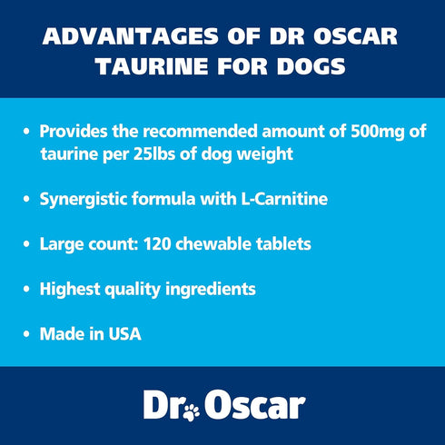 Taurine Supplement for Dogs - 120ct, Meets RDA of 500 mg per 25lbs, Helps Maintain Dog Heart Health & Normal Blood Flow
